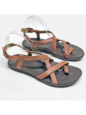 OluKai Upena Strappy Sandals Size 8 Brown Leather Flat Adjustable Ankle Strap